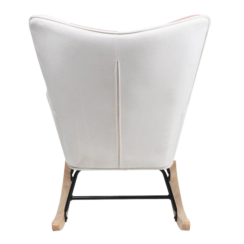 Fauteuil à bascule en lin patchwork avec piètement en bois et structure en métal