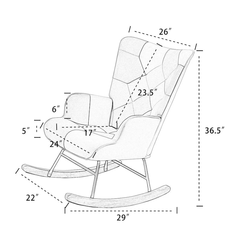 Fauteuil à bascule en lin patchwork avec piètement en bois et structure en métal