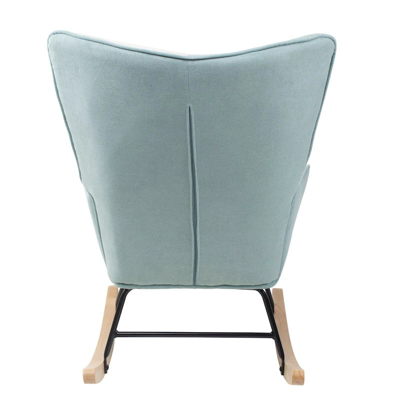 Fauteuil à bascule en lin patchwork avec piètement en bois et structure en métal