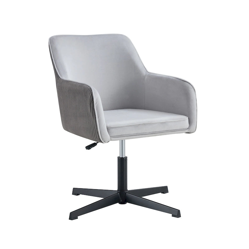 Fauteuil d'appoint pivotant en velours gris avec dossier côtelé et hauteur réglable