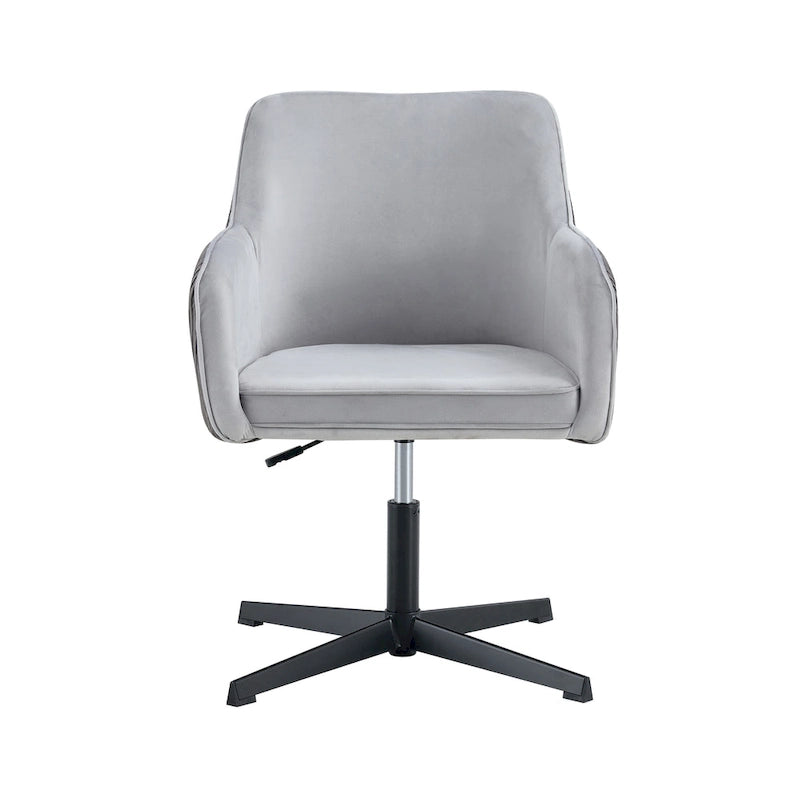 Fauteuil d'appoint pivotant en velours gris avec dossier côtelé et hauteur réglable