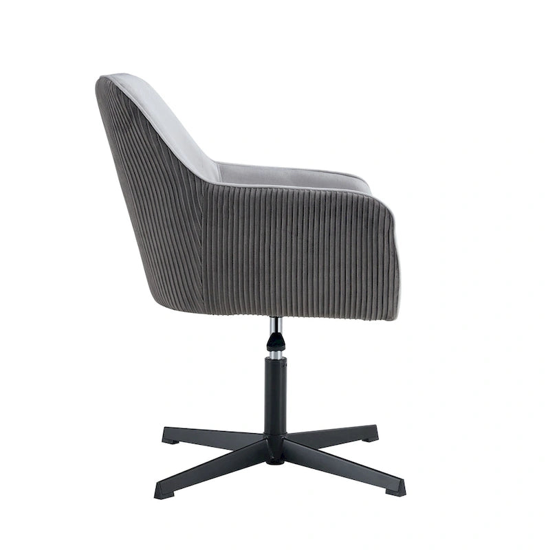 Fauteuil d'appoint pivotant en velours gris avec dossier côtelé et hauteur réglable