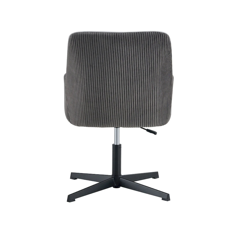 Fauteuil d'appoint pivotant en velours gris avec dossier côtelé et hauteur réglable