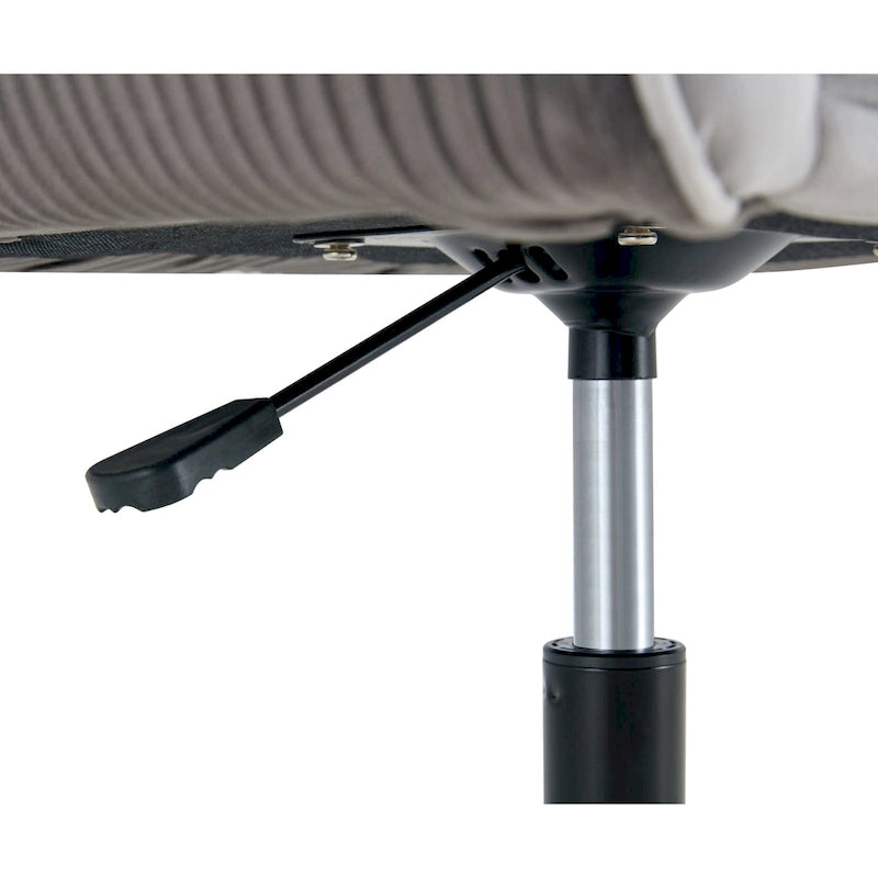 Fauteuil d'appoint pivotant en velours gris avec dossier côtelé et hauteur réglable