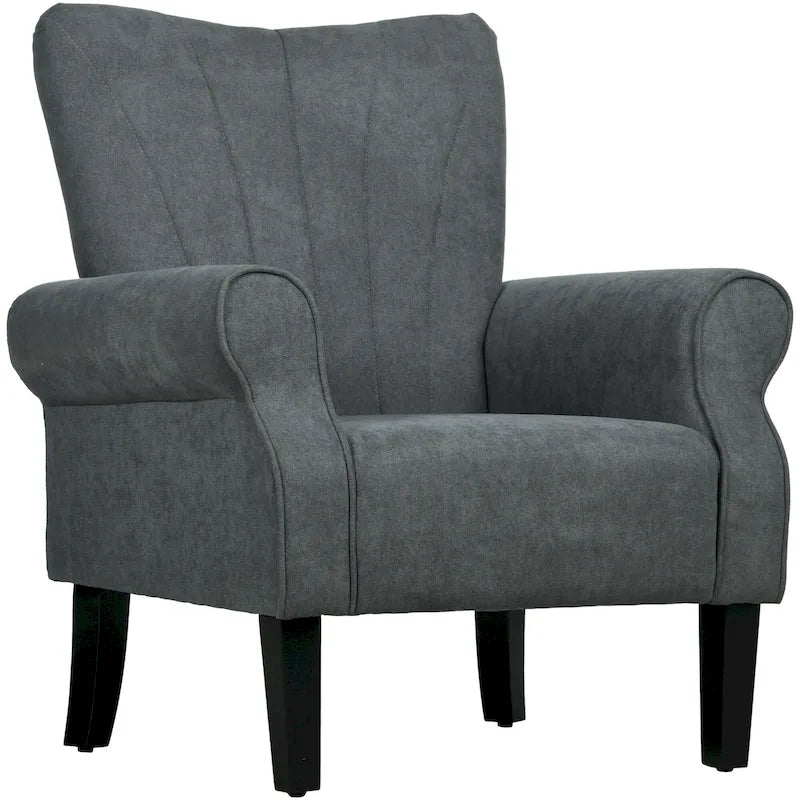 Fauteuil d'appoint rembourré à dossier haut gris foncé avec accoudoirs roulés