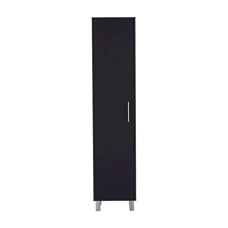 Meuble de rangement haut et étroit avec portes, étagères et support à balais Blanc