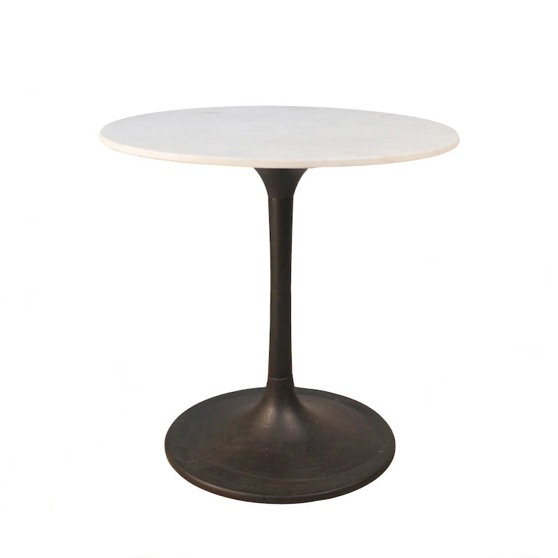 Table à manger ronde plateau marbre blanc piétement fer noir style moderne
