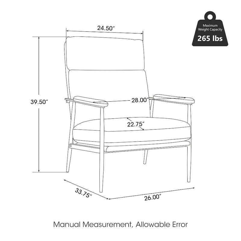 Fauteuil moderne du milieu du siècle à dossier haut en similicuir avec accoudoirs rembourrés, noir et marron