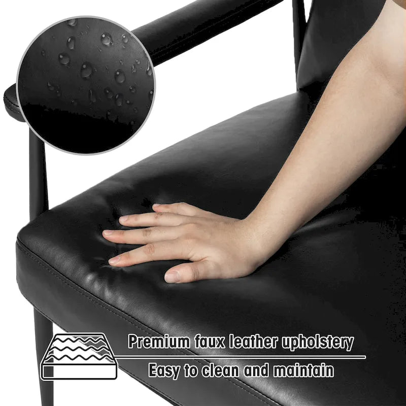 Fauteuil moderne du milieu du siècle à dossier haut en similicuir avec accoudoirs rembourrés, noir et marron