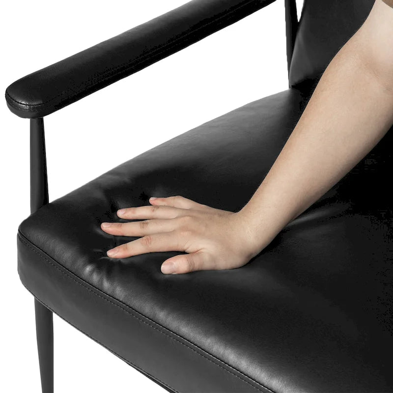 Fauteuil moderne du milieu du siècle à dossier haut en similicuir avec accoudoirs rembourrés, noir et marron