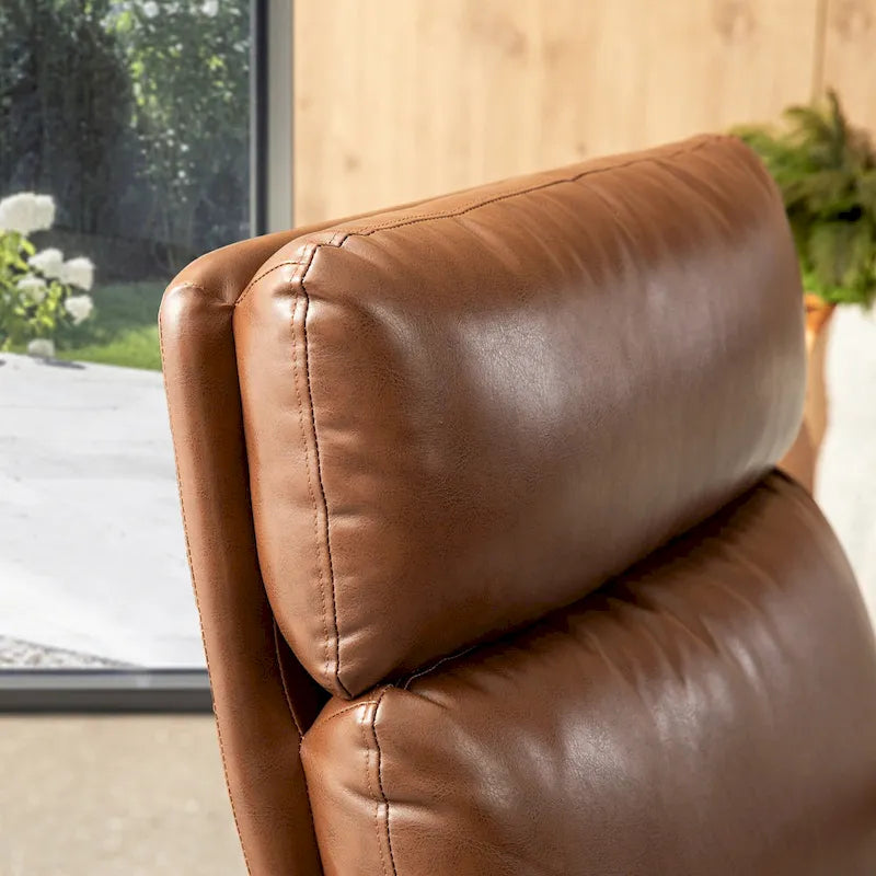 Fauteuil moderne du milieu du siècle à dossier haut en similicuir avec accoudoirs rembourrés, noir et marron