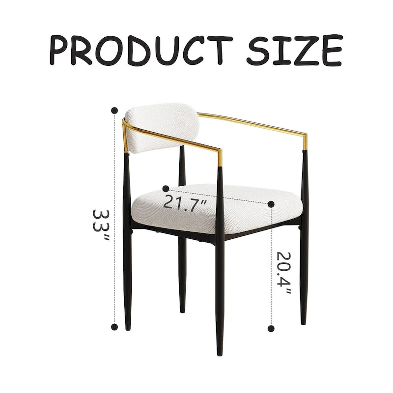 Chaise de salle à manger en velours Teddy crème avec accoudoirs dorés et pieds en métal noir