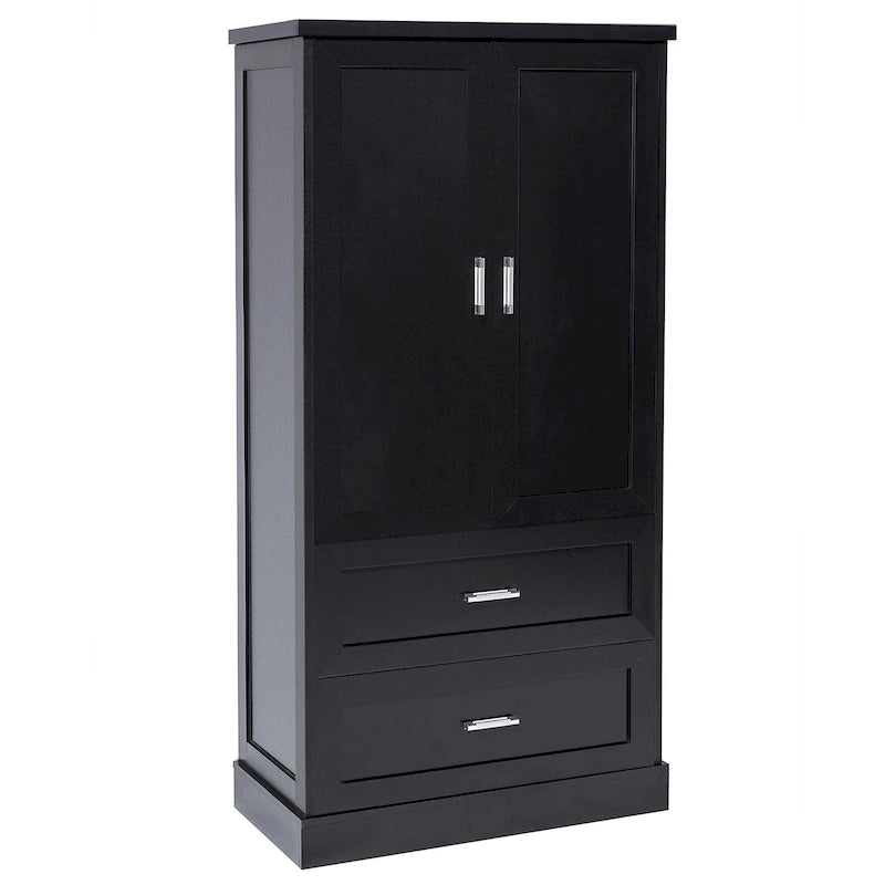 Armoire haute de rangement blanche avec deux portes et deux tiroirs