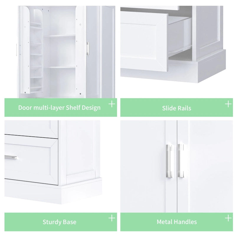 Armoire haute de rangement blanche avec deux portes et deux tiroirs