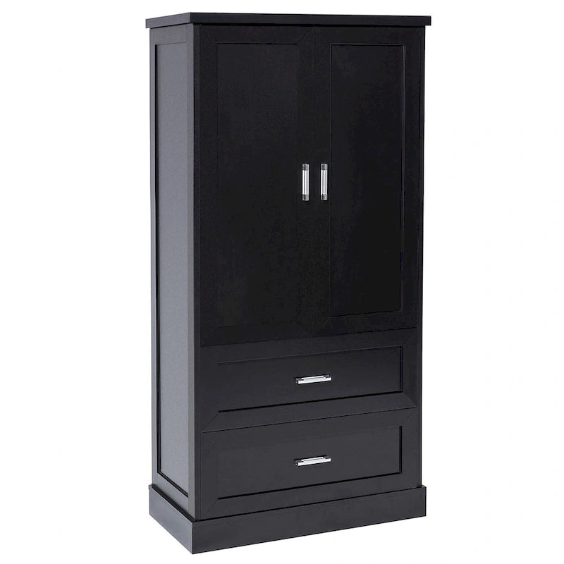Armoire haute de rangement blanche avec deux portes et deux tiroirs