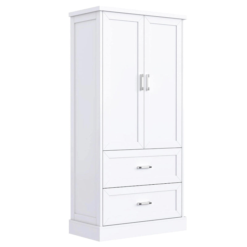 Armoire haute de rangement blanche avec deux portes et deux tiroirs