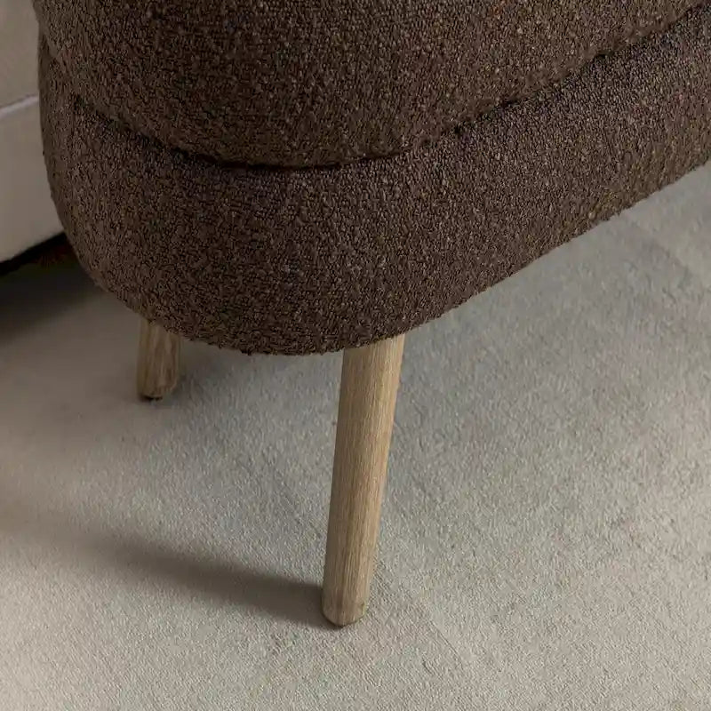 Banc de rangement ottoman ovale en bouclette avec pieds en bois massif et compartiment caché