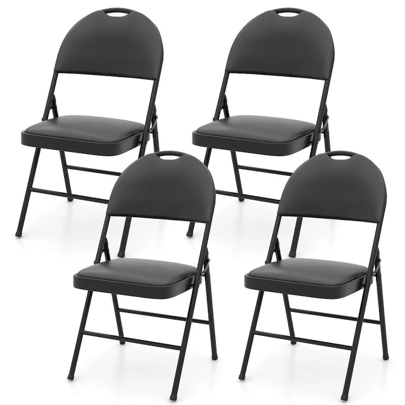 Chaise pliante rembourrée en similicuir PVC noir avec cadre métallique robuste