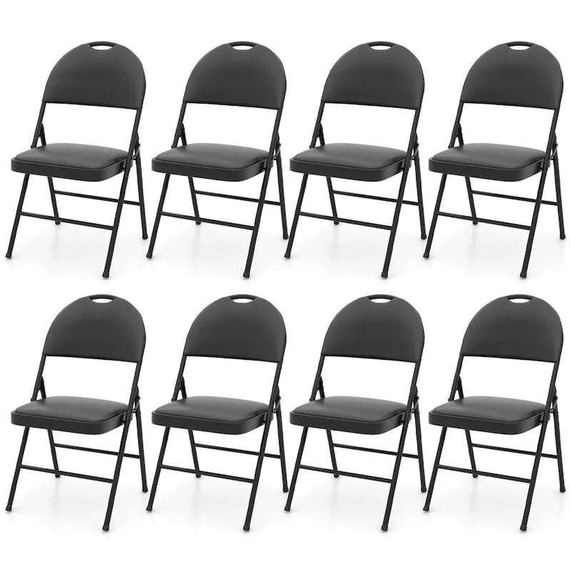 Chaise pliante rembourrée en similicuir PVC noir avec cadre métallique robuste