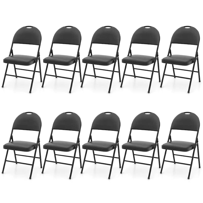 Chaise pliante rembourrée en similicuir PVC noir avec cadre métallique robuste