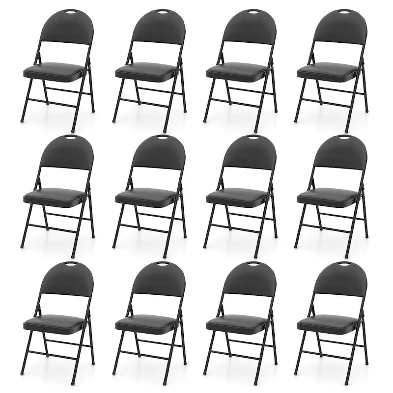 Chaise pliante rembourrée en similicuir PVC noir avec cadre métallique robuste