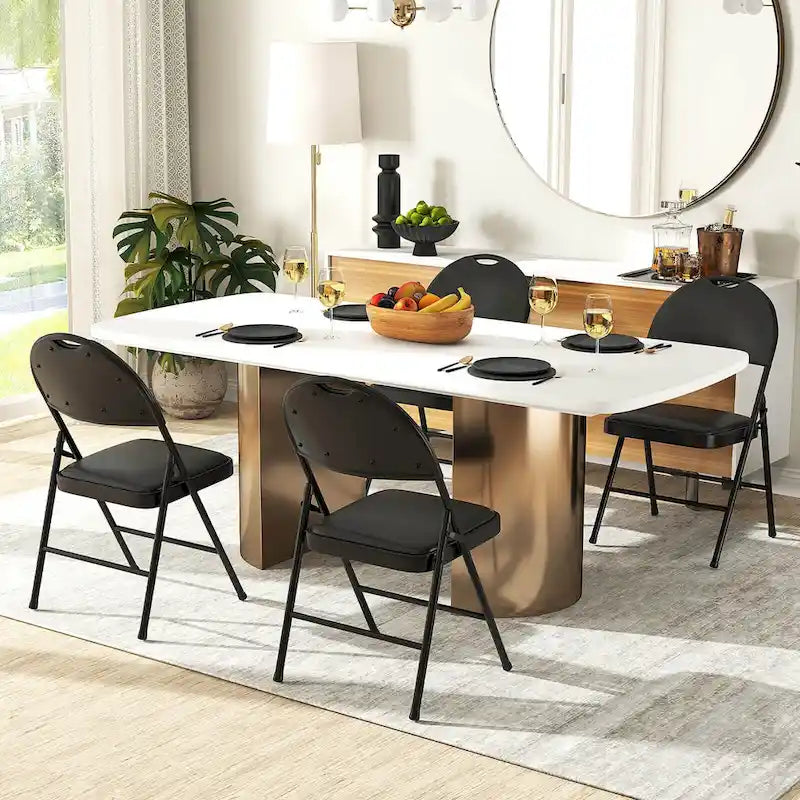 Chaise pliante rembourrée en similicuir PVC noir avec cadre métallique robuste