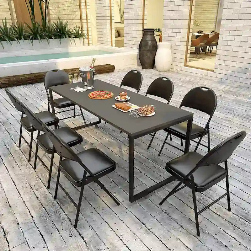 Chaise pliante rembourrée en similicuir PVC noir avec cadre métallique robuste