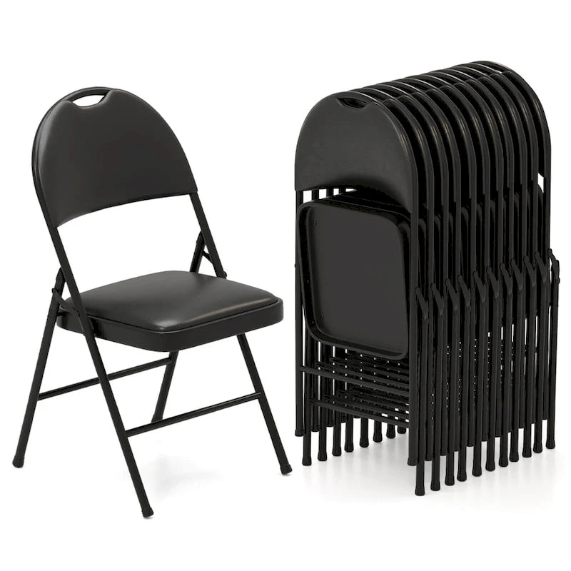 Chaise pliante rembourrée en similicuir PVC noir avec cadre métallique robuste