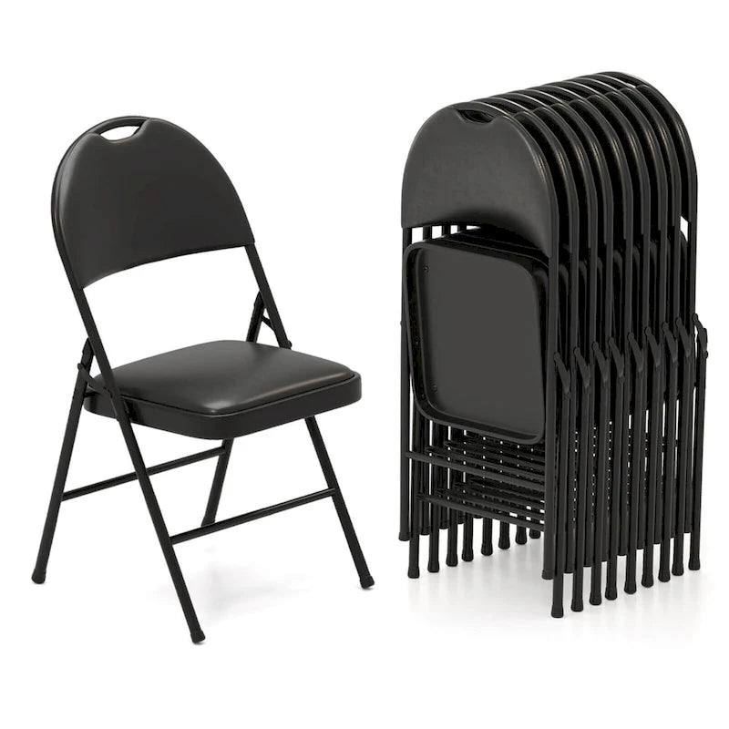Chaise pliante rembourrée en similicuir PVC noir avec cadre métallique robuste