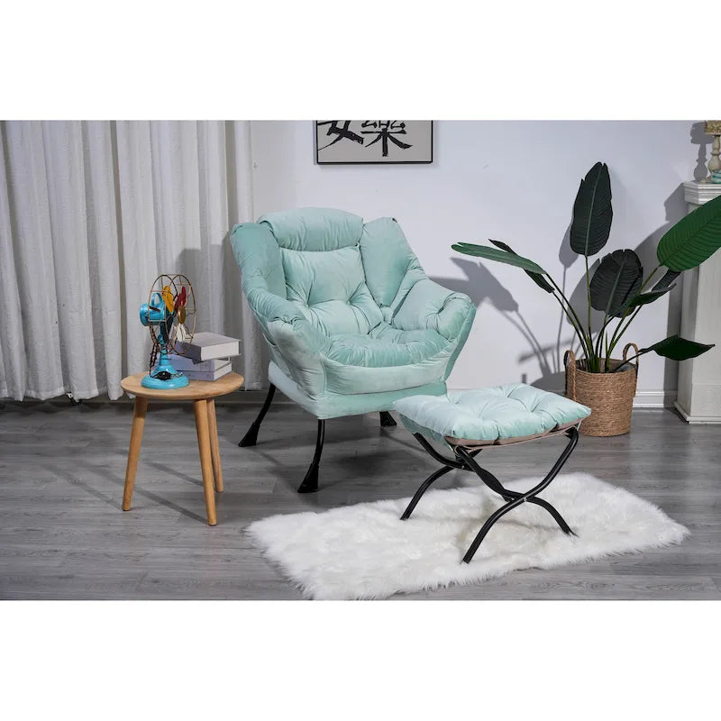 Fauteuil d'appoint capitonné en suédine verte avec pochette latérale