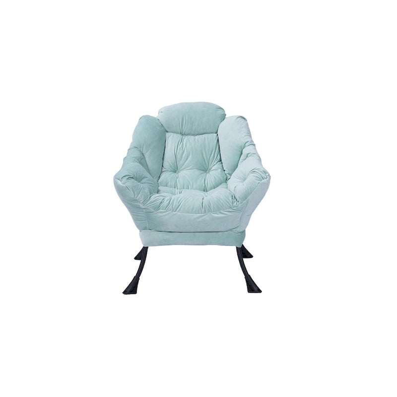 Fauteuil d'appoint capitonné en suédine verte avec pochette latérale
