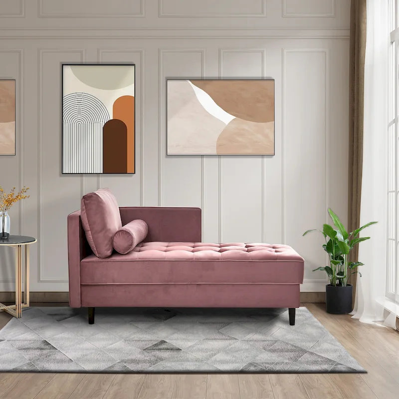 Chaise longue d'appoint capitonnée en velours rose