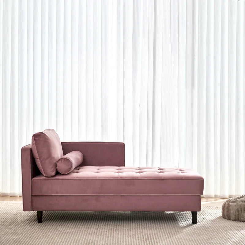 Chaise longue d'appoint capitonnée en velours rose