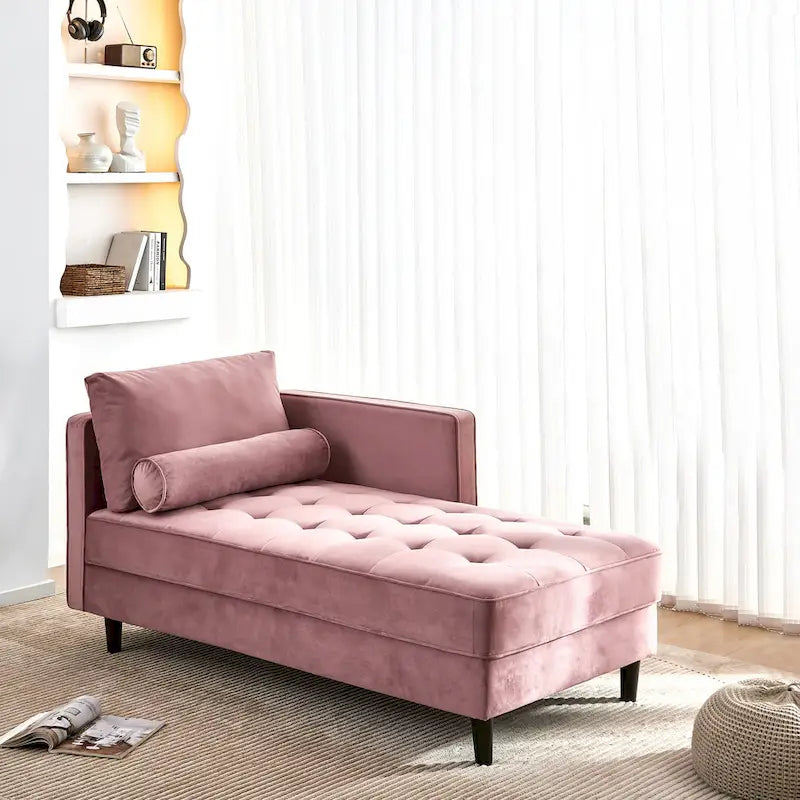 Chaise longue d'appoint capitonnée en velours rose