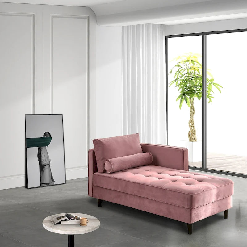 Chaise longue d'appoint capitonnée en velours rose