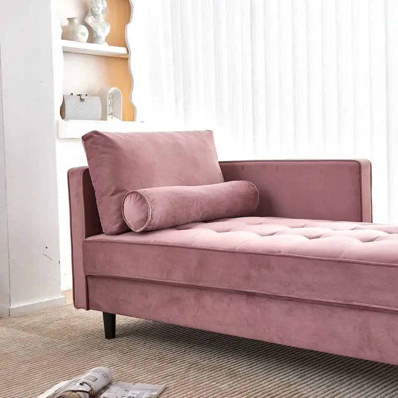 Chaise longue d'appoint capitonnée en velours rose