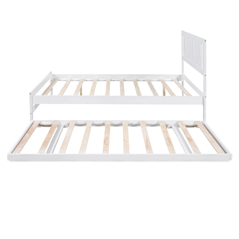 Lit plateforme en pin avec lit gigogne coulissant Tête de lit blanche grise Support à lattes
