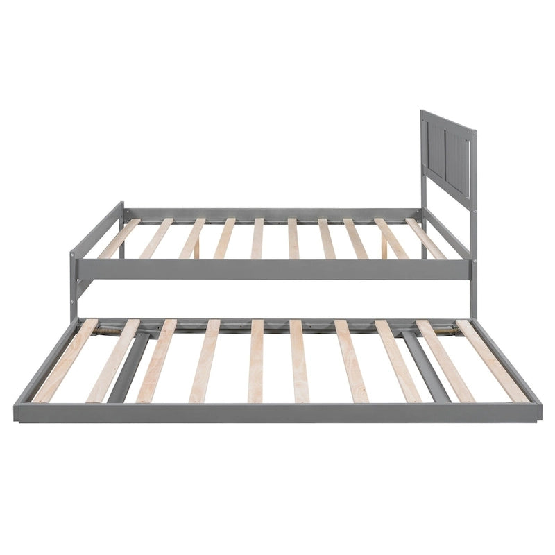 Lit plateforme en pin avec lit gigogne coulissant Tête de lit blanche grise Support à lattes
