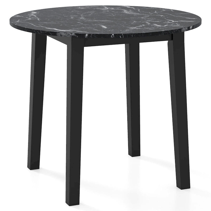 Table à manger ronde de 35" en placage aspect marbre avec pieds en bois d'hévéa, marron/blanc/noir