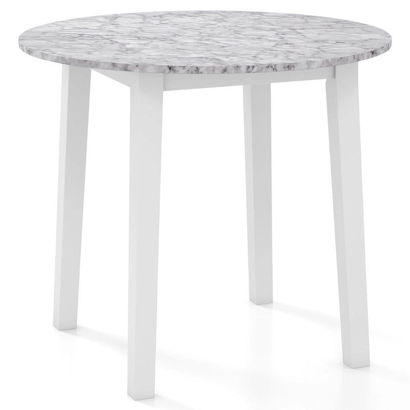 Table à manger ronde de 35" en placage aspect marbre avec pieds en bois d'hévéa, marron/blanc/noir