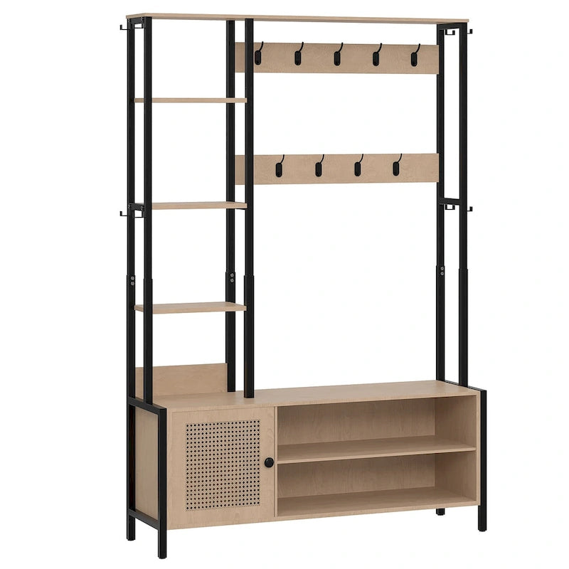 Porte-manteau d'entrée avec banc et rangement à chaussures, Beige