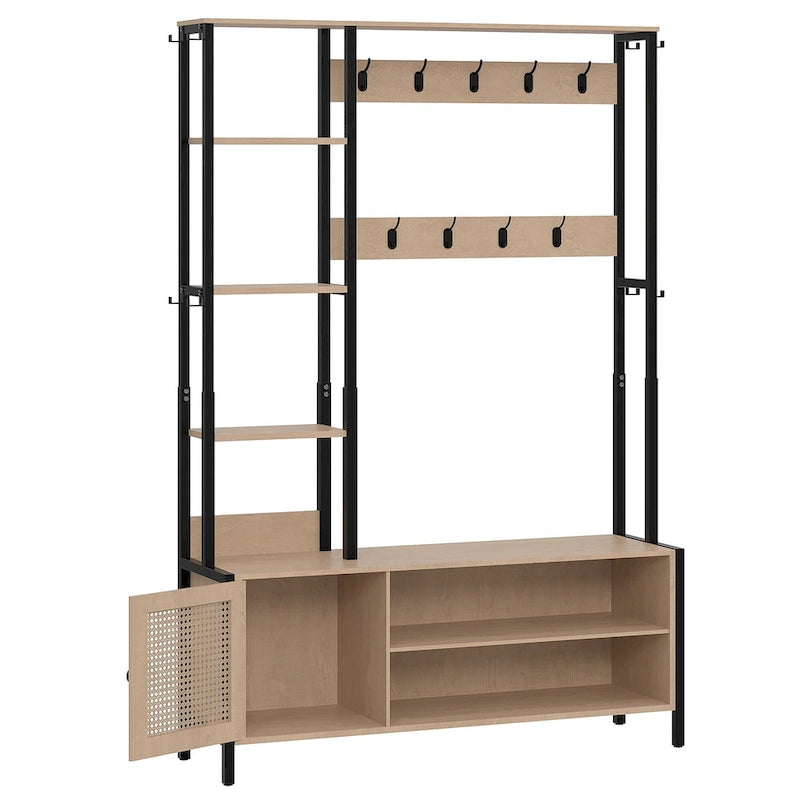 Porte-manteau d'entrée avec banc et rangement à chaussures, Beige