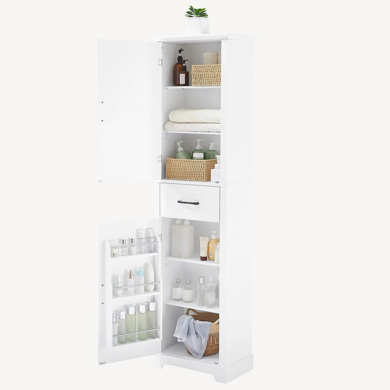 Meuble de Rangement de Salle de Bain Autonome Blanc avec Étagères Réglables Tiroir et Portes