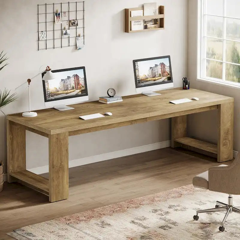 Bureau en MDF chêne naturel extra large avec pieds évasés