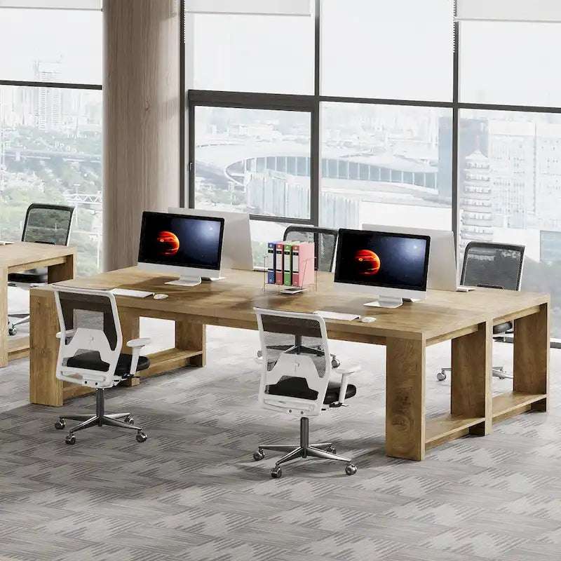 Bureau en MDF chêne naturel extra large avec pieds évasés