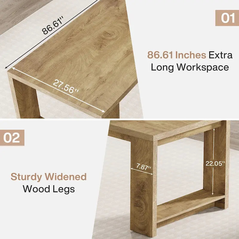 Bureau en MDF chêne naturel extra large avec pieds évasés