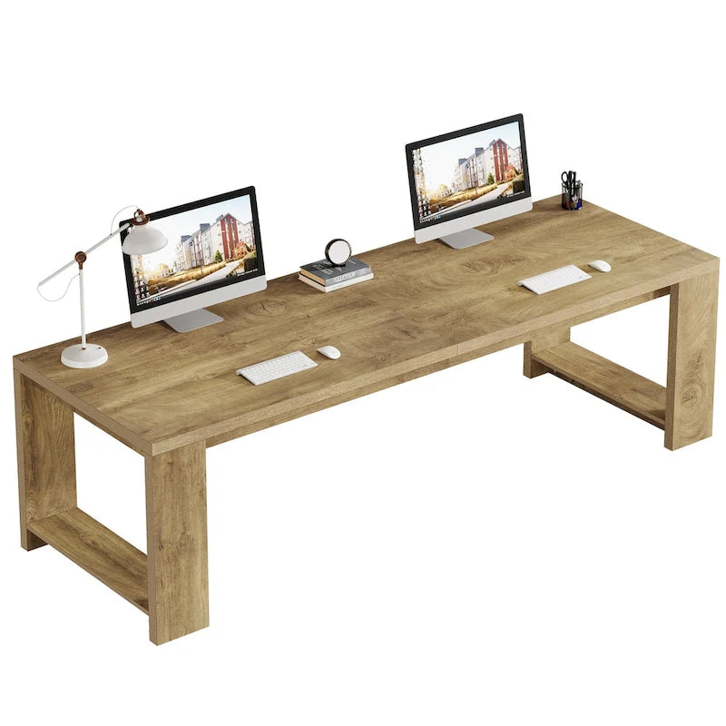 Bureau en MDF chêne naturel extra large avec pieds évasés