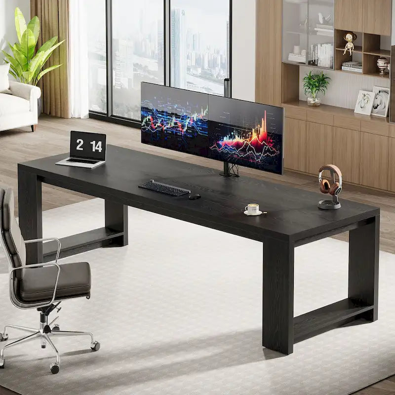 Bureau en MDF chêne naturel extra large avec pieds évasés