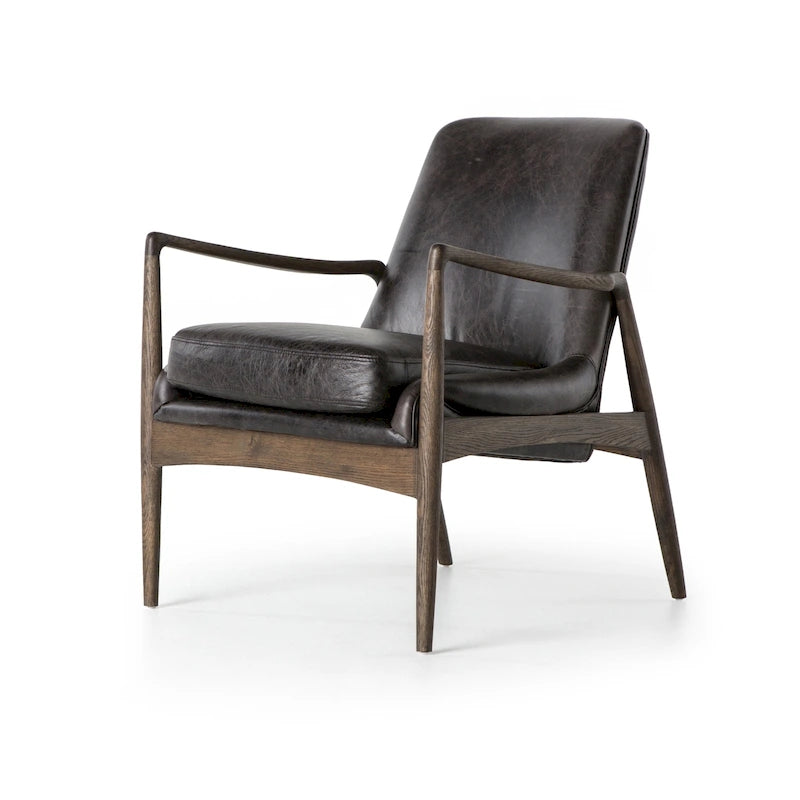Fauteuil d'appoint moderne du milieu du siècle avec structure en bois sculpté