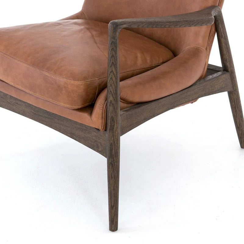 Fauteuil d'appoint moderne du milieu du siècle avec structure en bois sculpté